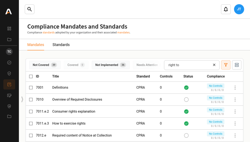 Compliance platform screenshot